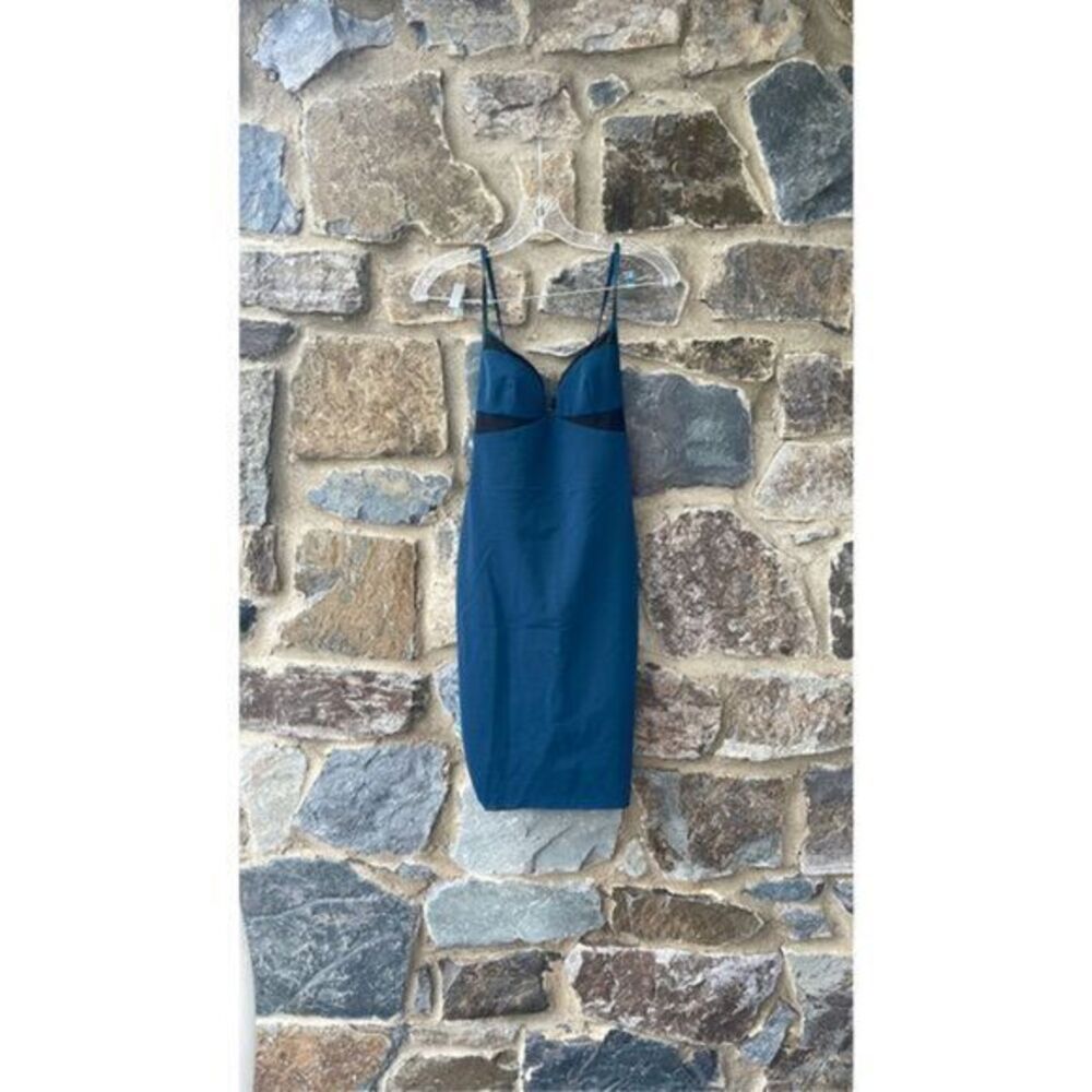 Bec & Bridge Womens Blue Black Sleeveless Cutout Back Midi Sheath Dress Size 4